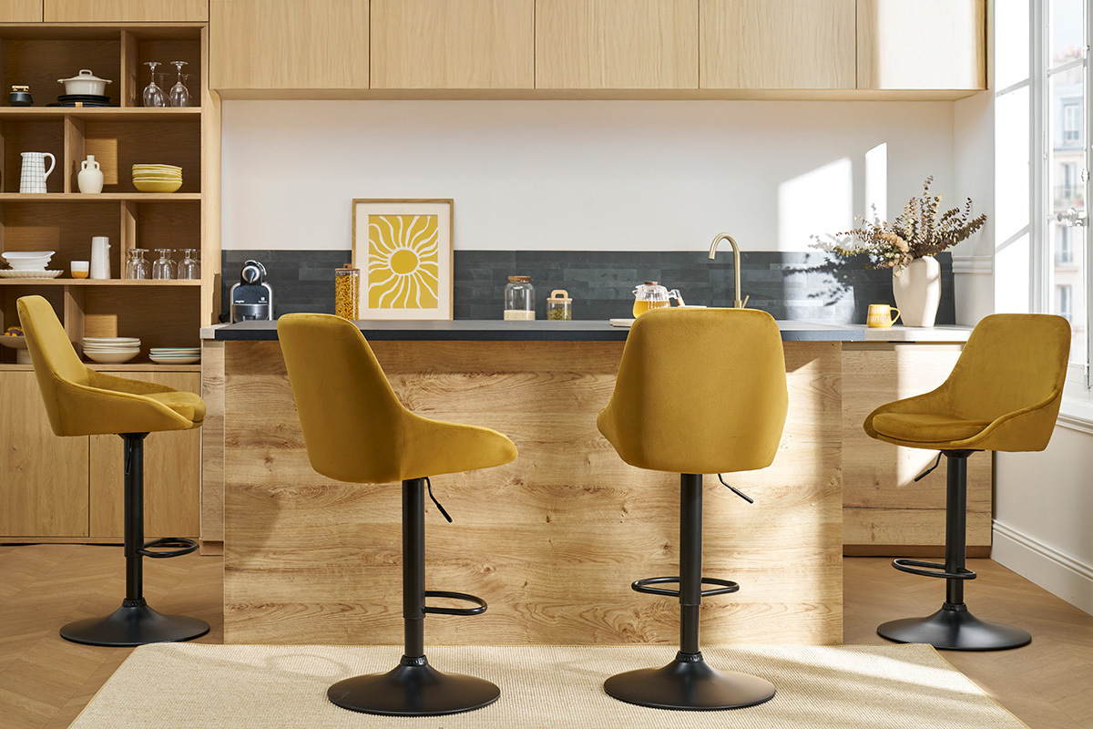 Tabourets de bar design rglables velours bronze (lot de 2) HOLO