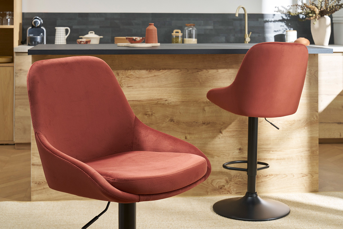Tabourets de bar design rglables velours rouge tomette (lot de 2) HOLO