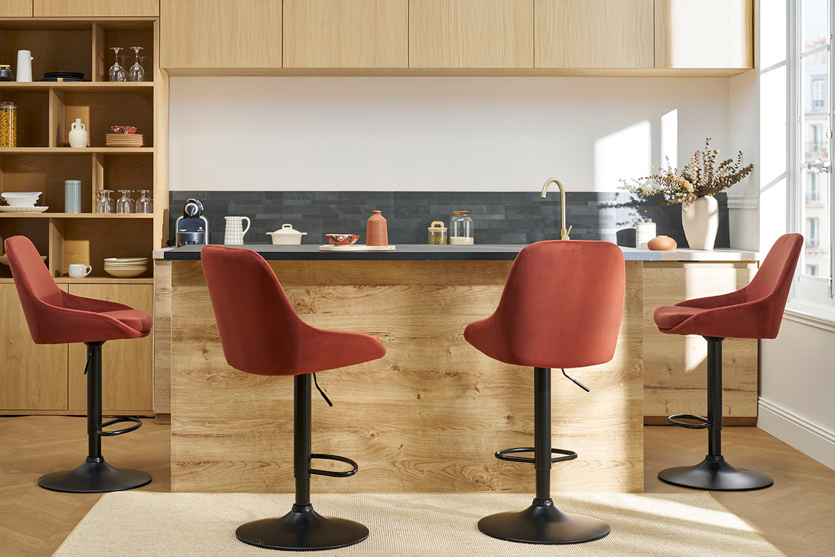 Tabourets de bar design rglables velours rouge tomette (lot de 2) HOLO