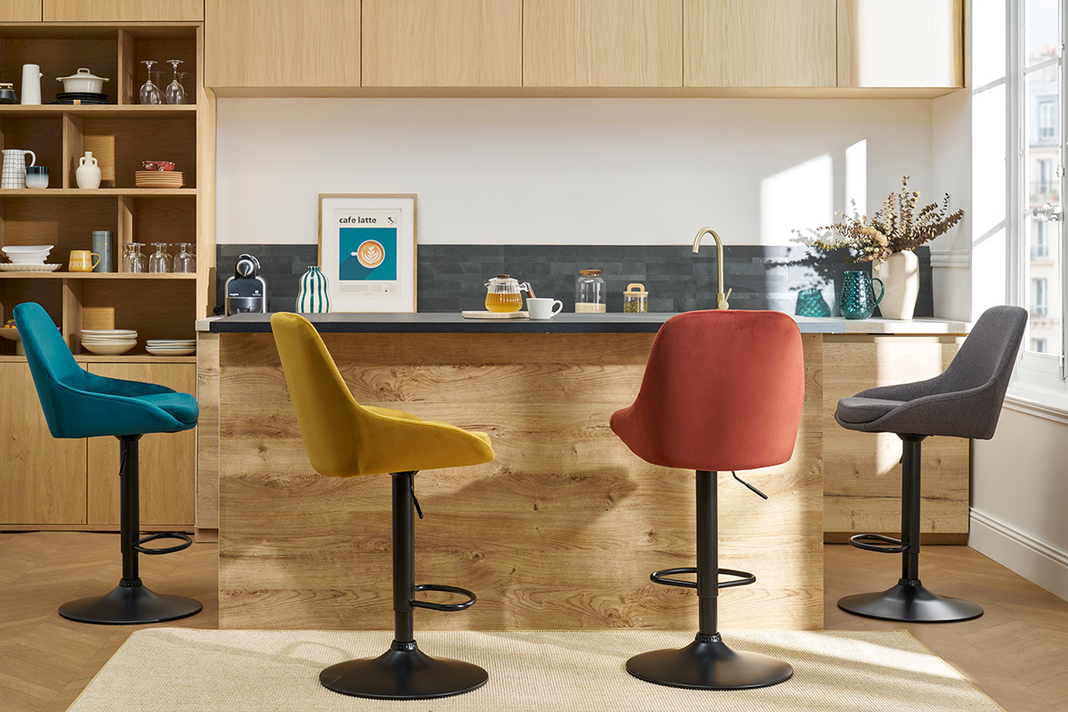 Tabourets de bar design rglables velours rouge tomette (lot de 2) HOLO