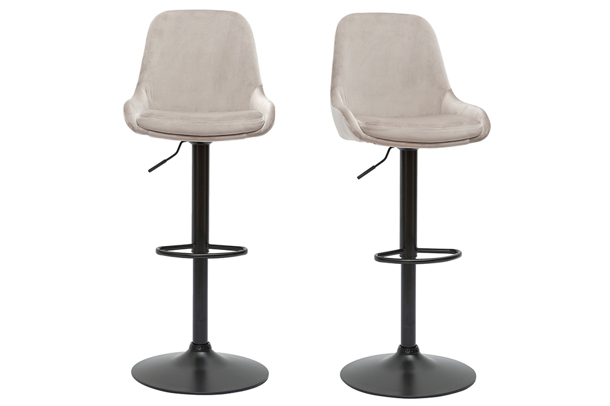 Tabourets de bar design r�glables velours taupe (lot de 2) HOLO