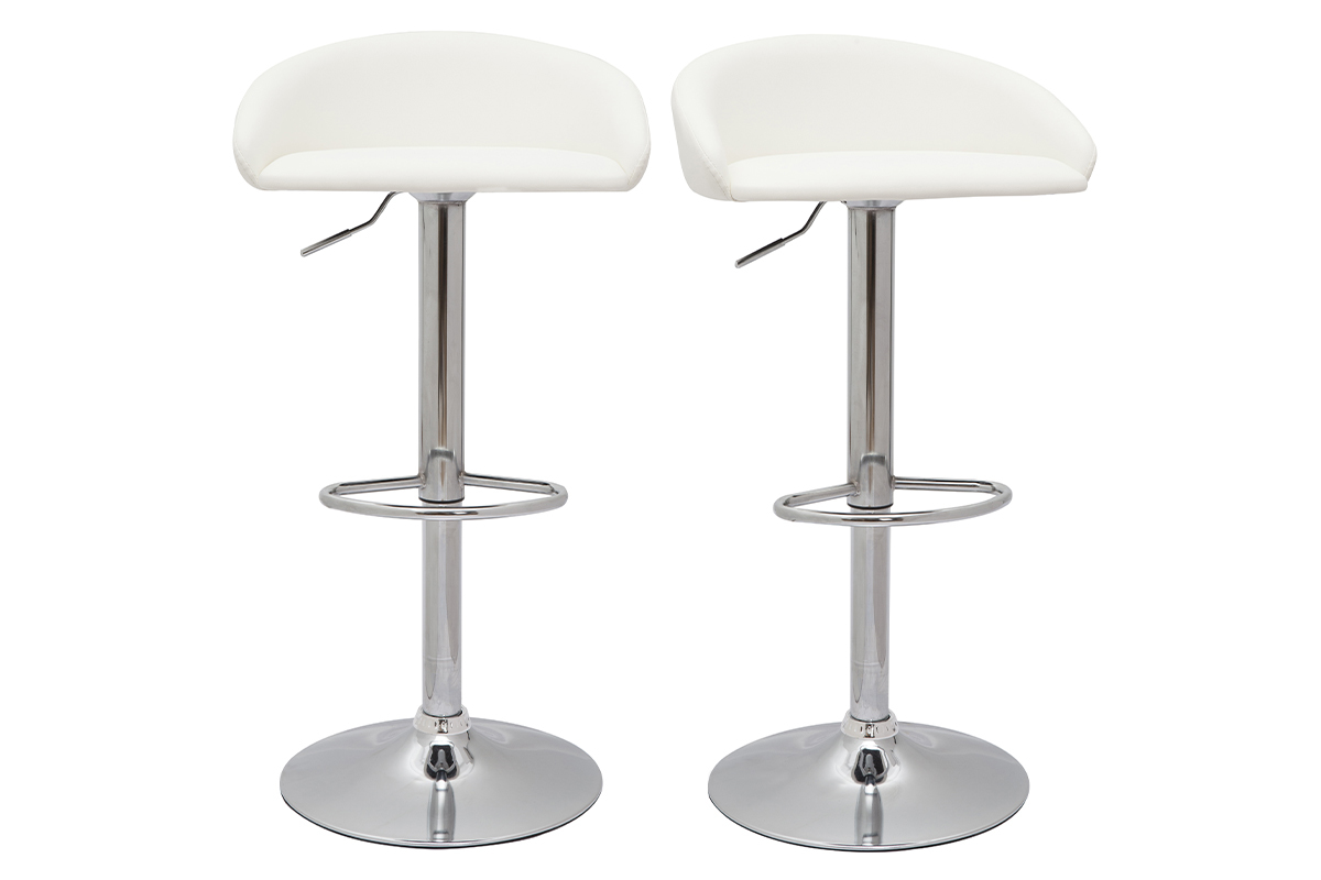 Tabourets de bar design relevables blanc et acier chrom� (lot de 2) REYNOLD