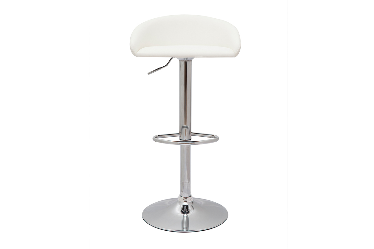 Tabourets de bar design relevables blanc et acier chrom� (lot de 2) REYNOLD