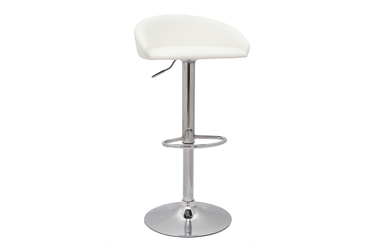 Tabourets de bar design relevables blanc et acier chrom� (lot de 2) REYNOLD