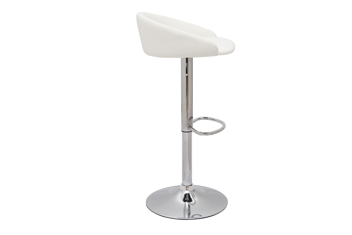 Tabourets de bar design relevables blanc et acier chrom� (lot de 2) REYNOLD
