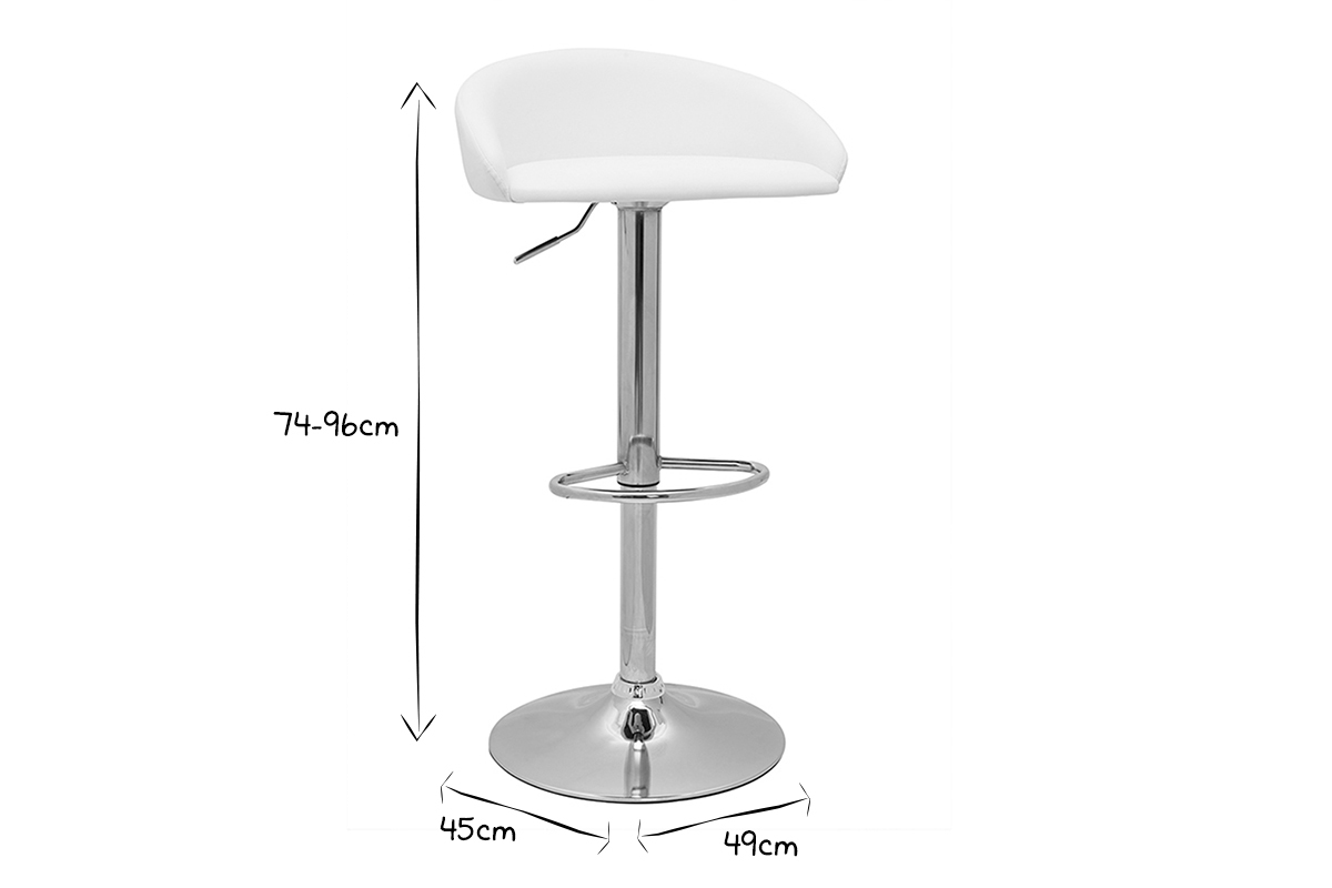 Tabourets de bar design relevables blanc et acier chrom� (lot de 2) REYNOLD