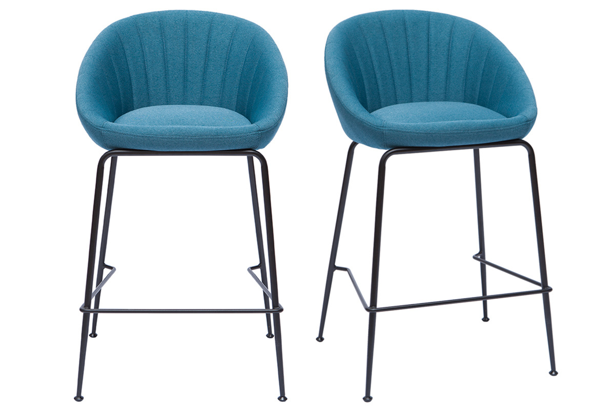 Tabourets de bar design tissu bleu canard 65 cm (lot de 2) SHERU