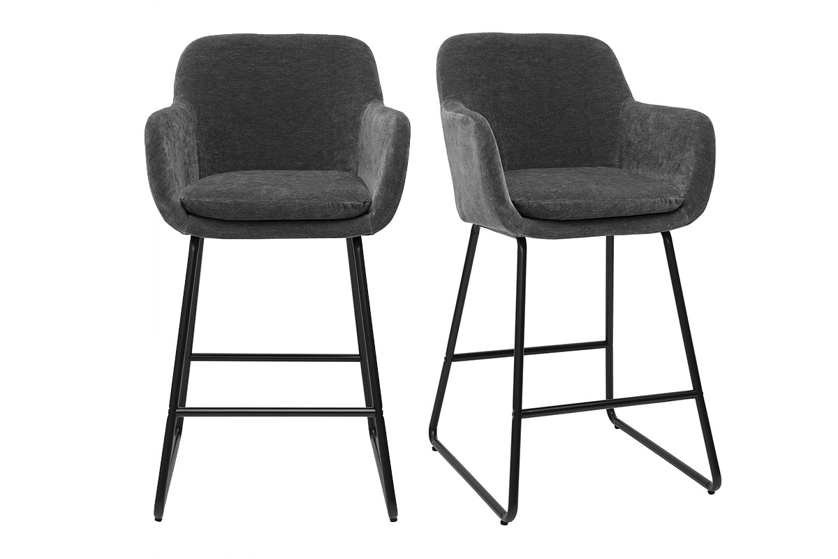 Tabourets de bar effet velours gris fonc H65 cm (lot de 2) AMIKA