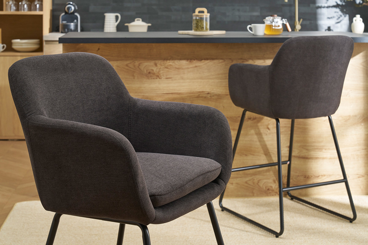 Tabourets de bar effet velours gris fonc H65 cm (lot de 2) AMIKA