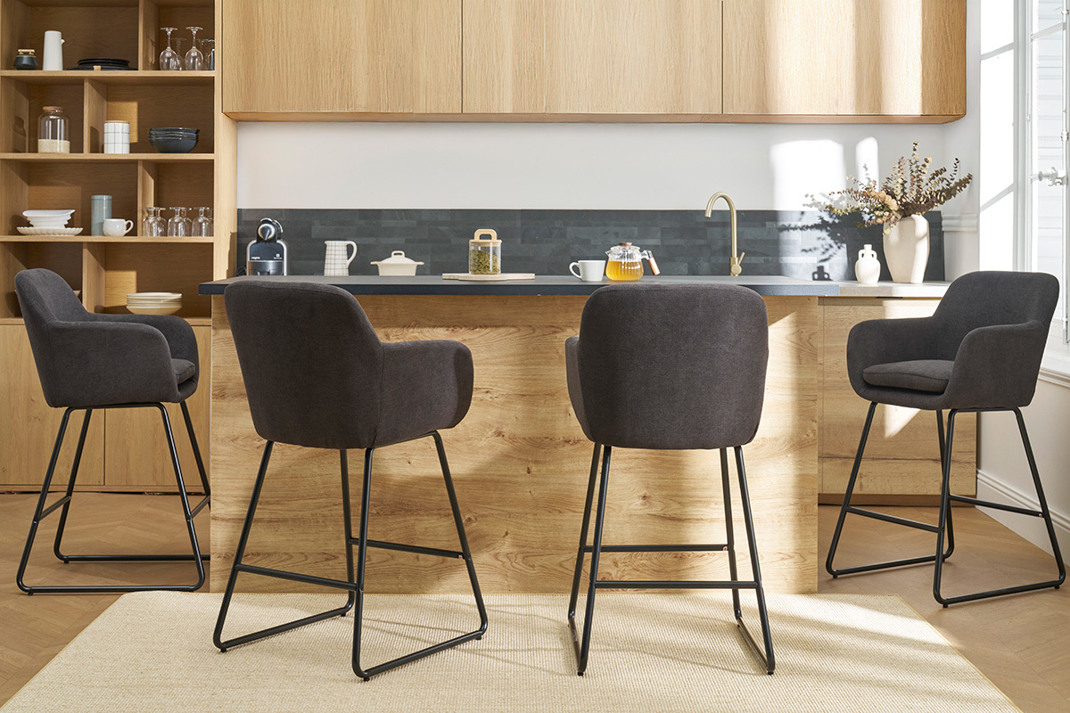 Tabourets de bar effet velours gris fonc H65 cm (lot de 2) AMIKA