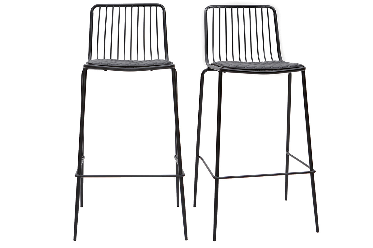 Tabourets de bar empilables en m�tal noir avec coussin 75 cm (lot de 2) FEELING