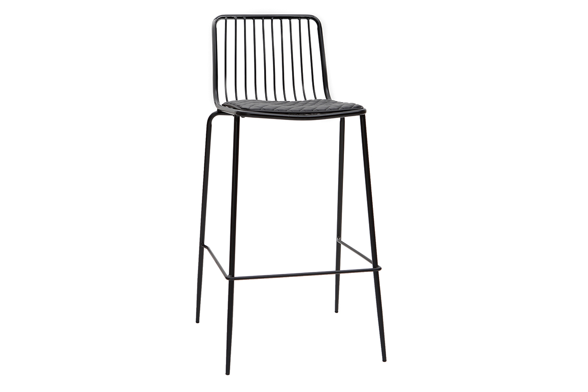 Tabourets de bar empilables en m�tal noir avec coussin 75 cm (lot de 2) FEELING
