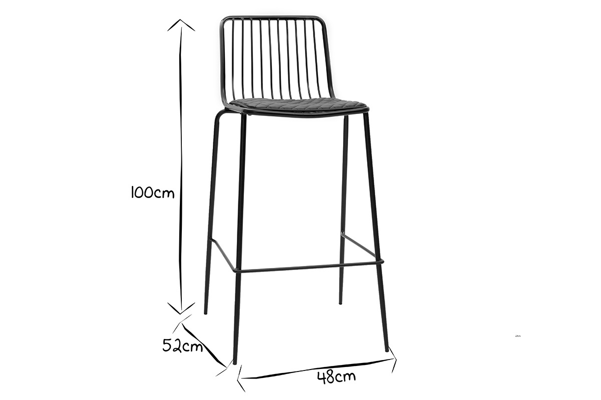 Tabourets de bar empilables en m�tal noir avec coussin 75 cm (lot de 2) FEELING