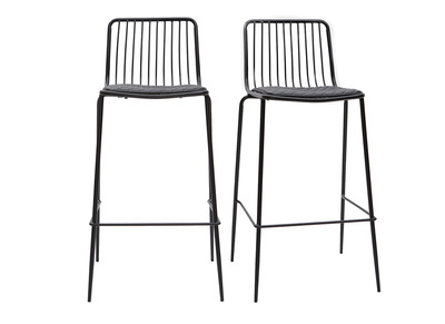 Tabourets de bar empilables en m&eacute;tal noir avec coussin 75 cm (lot de 2) FEELING