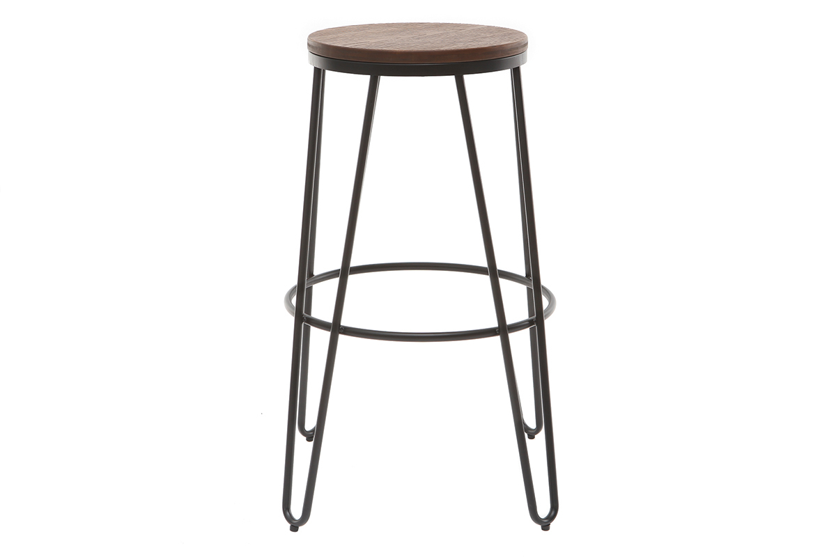 Tabourets de bar empilables en m�tal noir et en bois H75 cm (lot de 2) IGLA