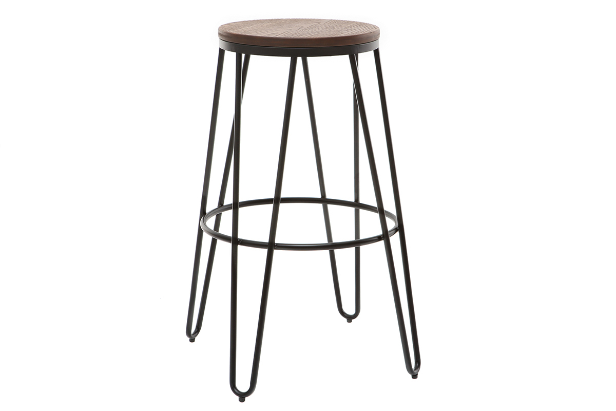 Tabourets de bar empilables en m�tal noir et en bois H75 cm (lot de 2) IGLA