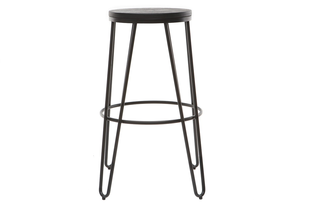 Tabourets de bar empilables en mtal noir et en bois noir H75 cm (lot de 2) IGLA