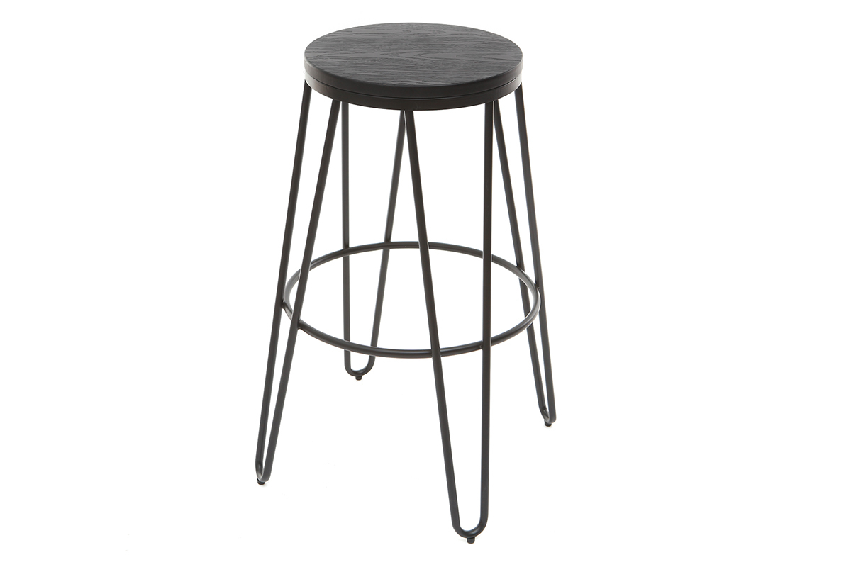 Tabourets de bar empilables en mtal noir et en bois noir H75 cm (lot de 2) IGLA