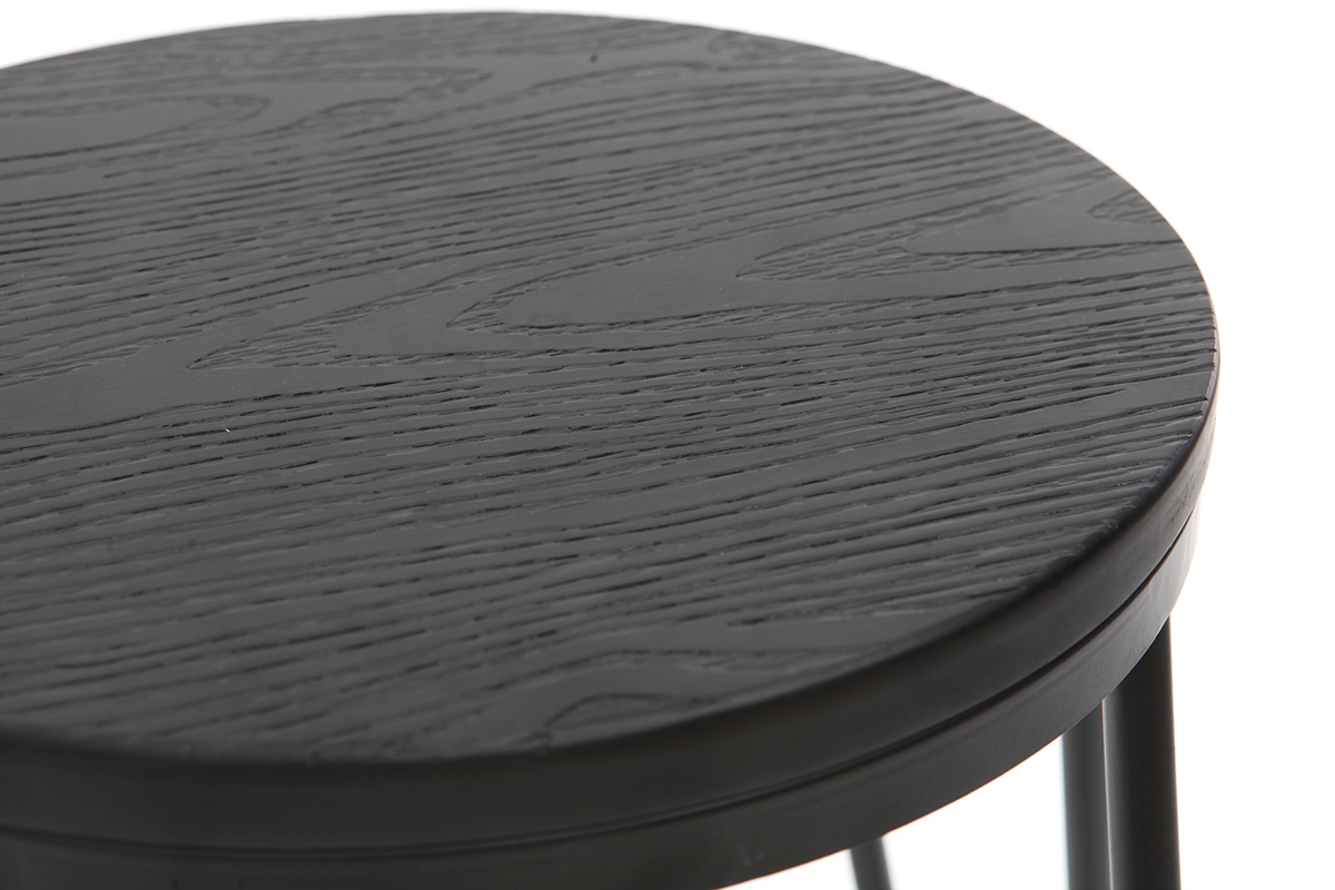 Tabourets de bar empilables en mtal noir et en bois noir H75 cm (lot de 2) IGLA