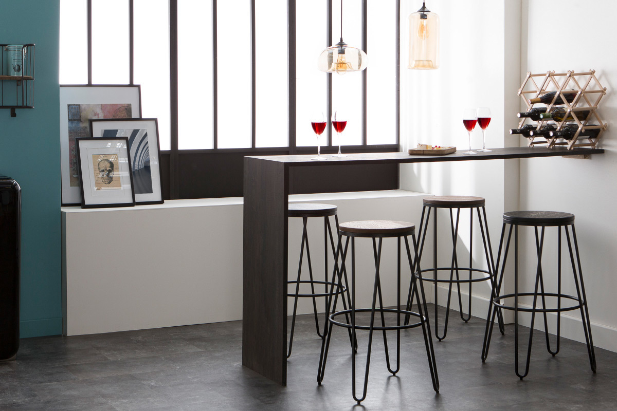 Tabourets de bar empilables en mtal noir et en bois noir H75 cm (lot de 2) IGLA