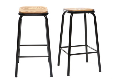 Tabourets de bar empilables noir et bois foncé H65 cm (lot de 2) MEMPHIS