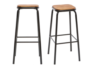 Tabourets de bar empilables noir et bois fonc&eacute; H75 cm (lot de 2) MEMPHIS