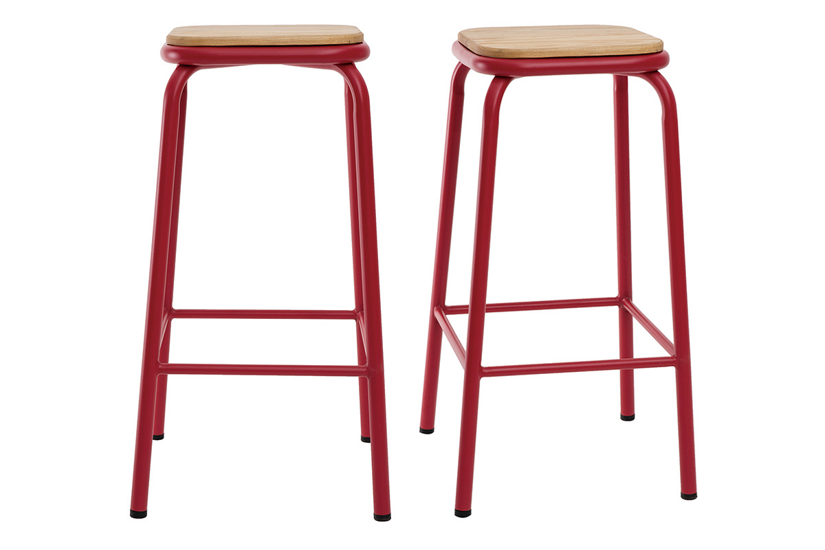 Tabourets de bar empilables rouge H65 cm (lot de 2) MEMPHIS