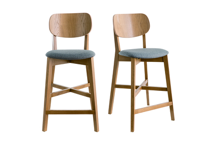 Tabourets de bar en bois clair chêne et tissu gris chiné H65 cm (lot de 2) LUCIA