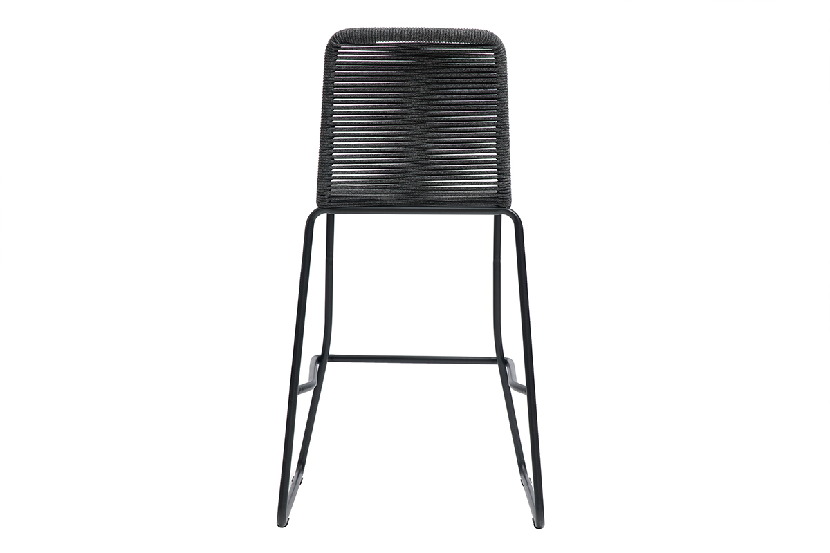 Tabourets de bar en cordage gris int�rieur - exterieur H72 cm (lot de 2) YORGO