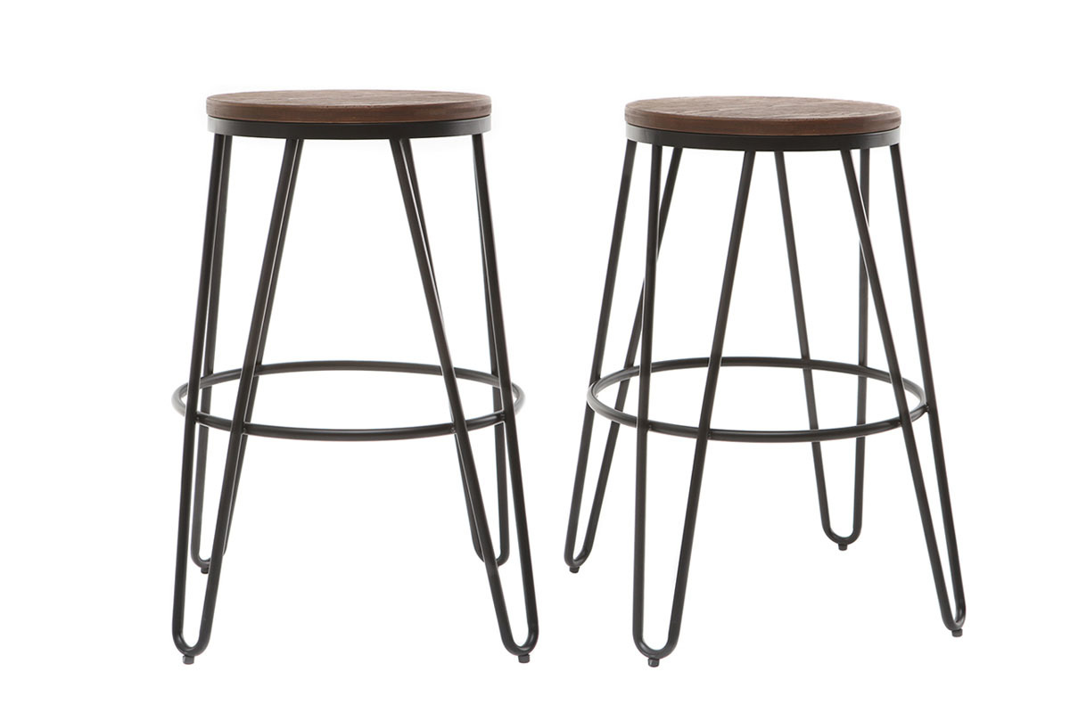 Tabourets de bar en m�tal noir et en bois H65 cm (lot de 2) IGLA