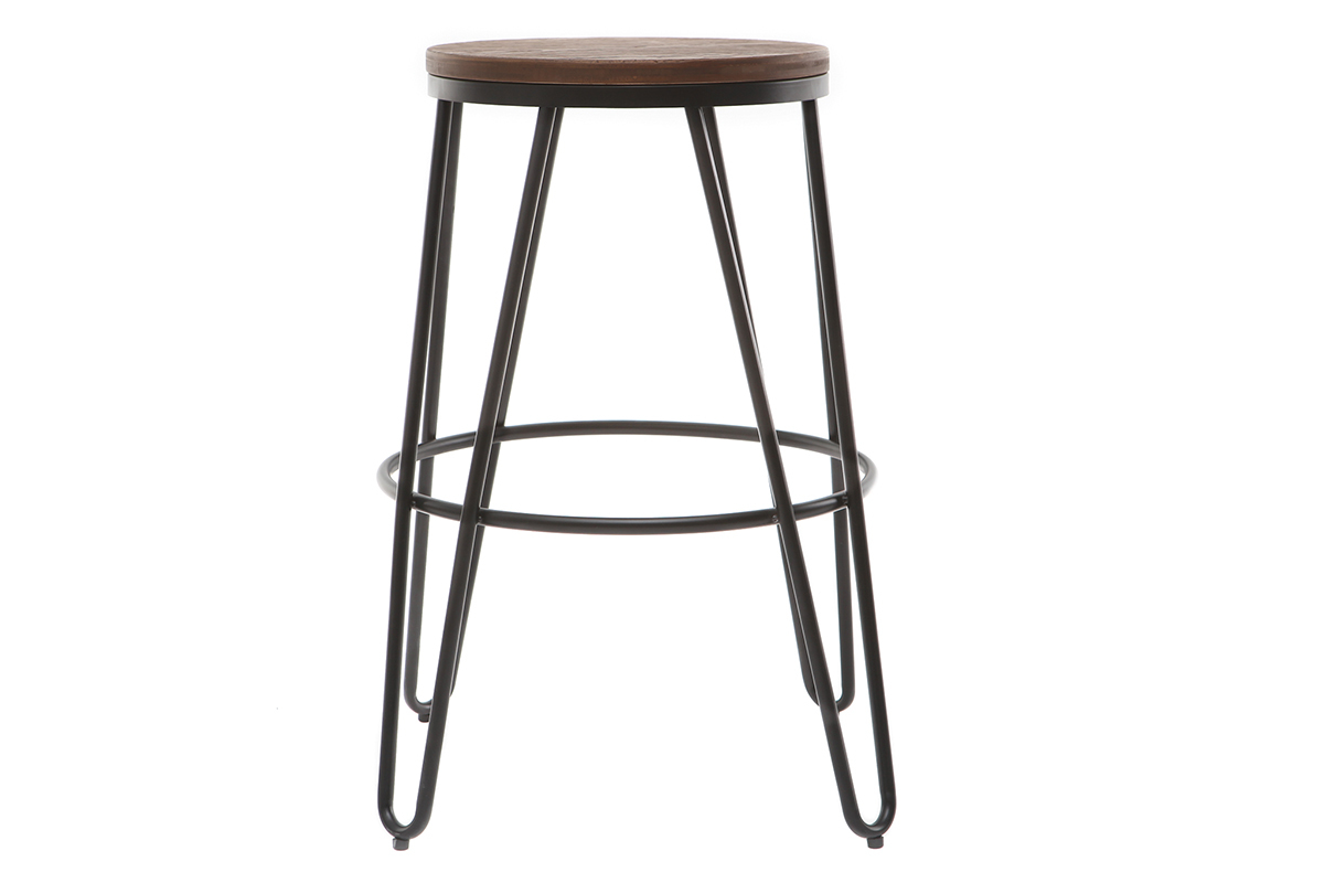 Tabourets de bar en m�tal noir et en bois H65 cm (lot de 2) IGLA