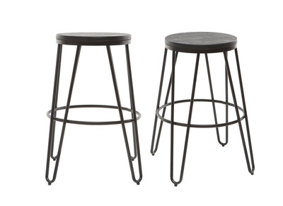 Tabourets de bar en m&eacute;tal noir et en bois noir H65 cm (lot de 2) IGLA