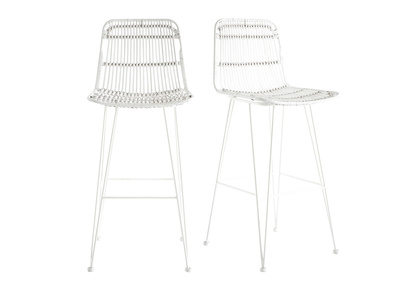 Tabourets de bar en rotin blancs (lot de 2) MALACCA - Miliboo & St&eacute;phane Plaza