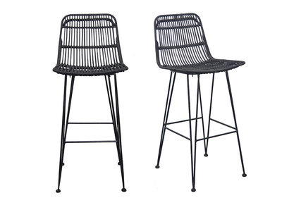 Tabourets de bar en rotin naturel noir (lot de 2) MALACCA