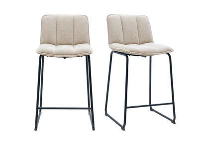 Tabourets de bar en tissu chenille beige et m&eacute;tal noir H65.6 cm (lot de 2) VISTO