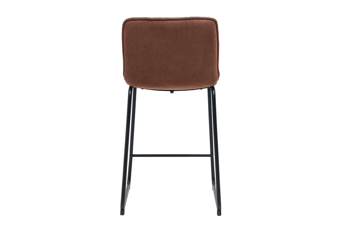 Tabouret de bar VISTO en tissu chenille terre br�l�e, vue de dos avec pi�tement en m�tal noir.