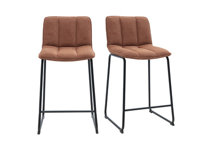 Tabourets de bar en tissu chenille terre br&ucirc;l&eacute;e et m&eacute;tal noir H65.6 cm (lot de 2) VISTO