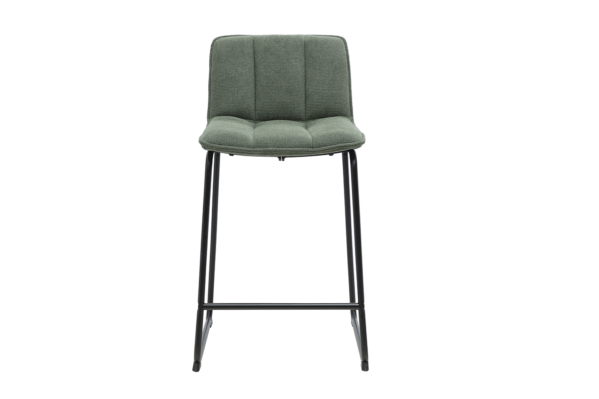 Tabouret de bar en tissu chenille vert kaki et m�tal noir, vue de face