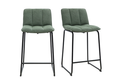 Tabourets de bar en tissu chenille vert kaki et m&eacute;tal noir H65.6 cm (lot de 2) VISTO