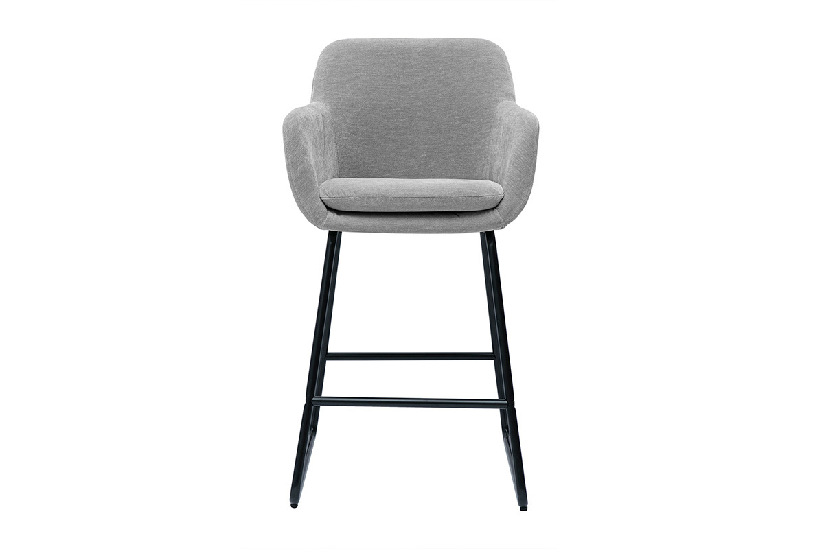 Tabouret de bar AMIKA en tissu effet velours gris, vue de face.