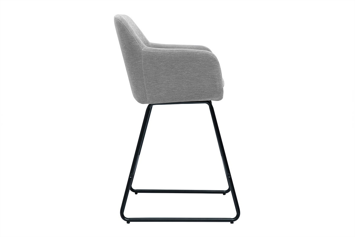 Tabouret de bar gris AMIKA avec pitement noir, vue latrale.