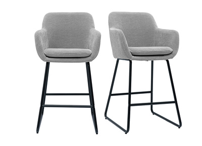 Tabourets de bar en tissu effet velours gris H65 cm (lot de 2) AMIKA