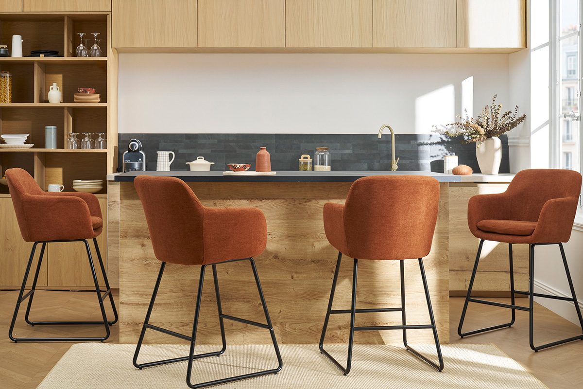 Tabourets de bar en tissu effet velours terre brle H65 cm (lot de 2) AMIKA