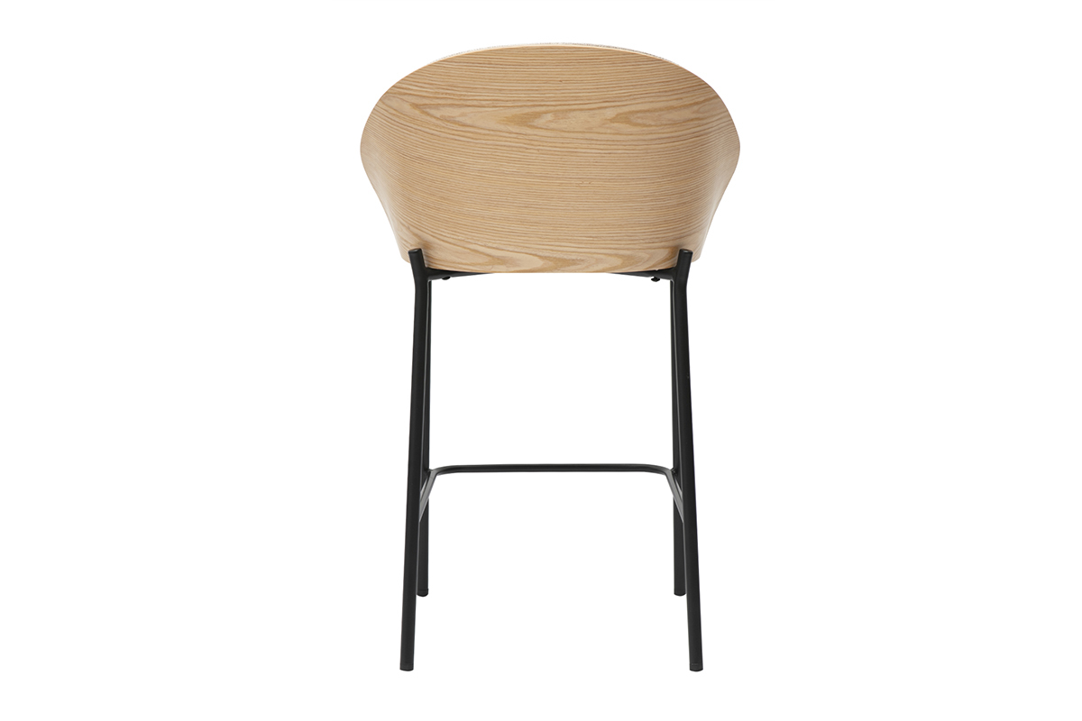 Tabouret de bar Tucson avec dossier en bois clair, structure en m�tal noir, vue arri�re.