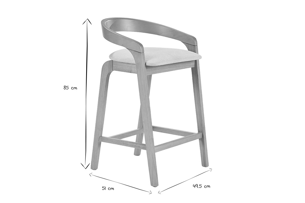 Dimensions d'un tabouret de bar en noir et blanc, hauteur 85 cm, largeur 51 cm, profondeur 49.5 cm.