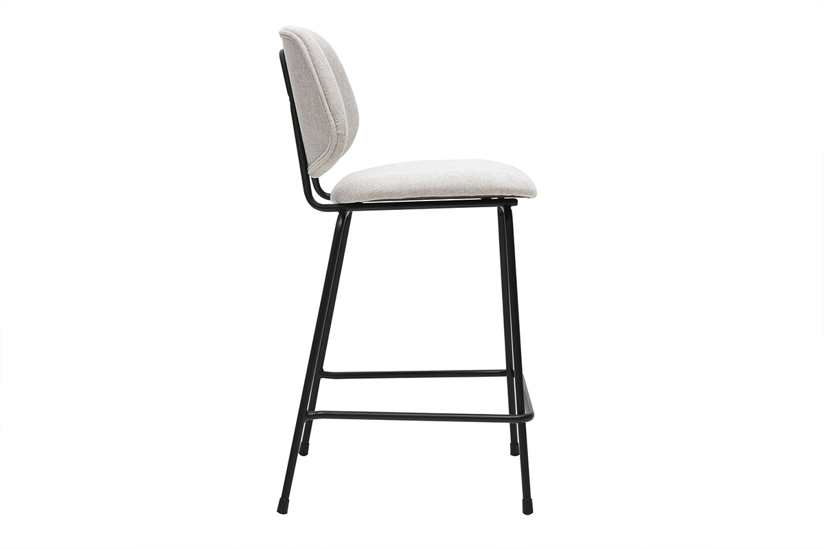 Tabouret de bar beige et mtal noir H66.5 cm, vue latrale.