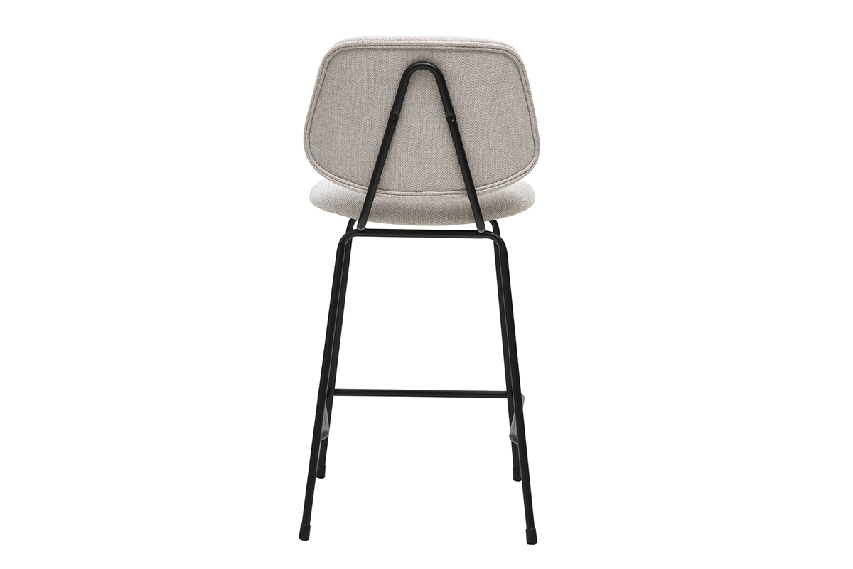 Tabouret de bar beige en tissu et mtal, vue arrire.