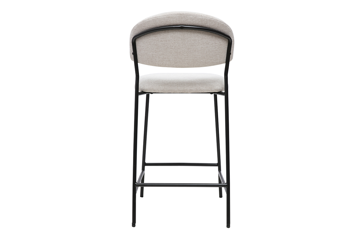 Tabouret de bar BENTA beige, vue arri�re, structure m�tallique noire.