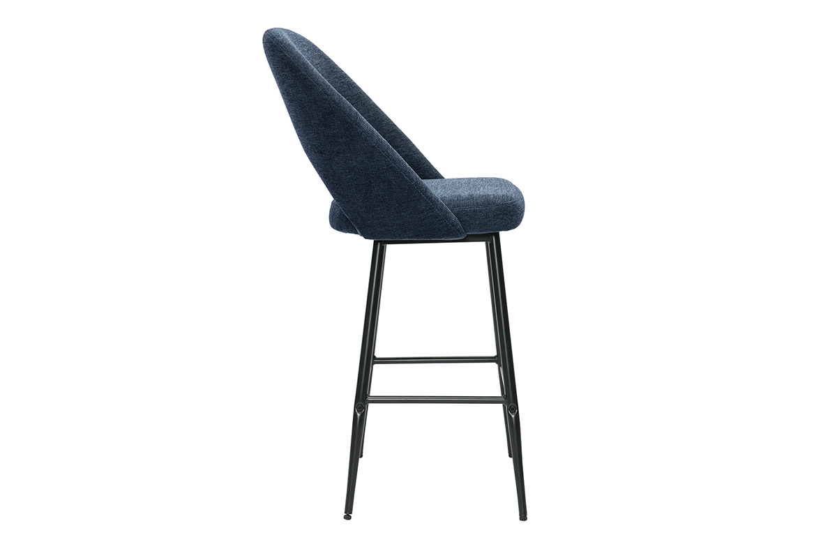 Tabourets de bar en tissu effet velours textur bleu fonc H65 cm (lot de 2) COSETTE