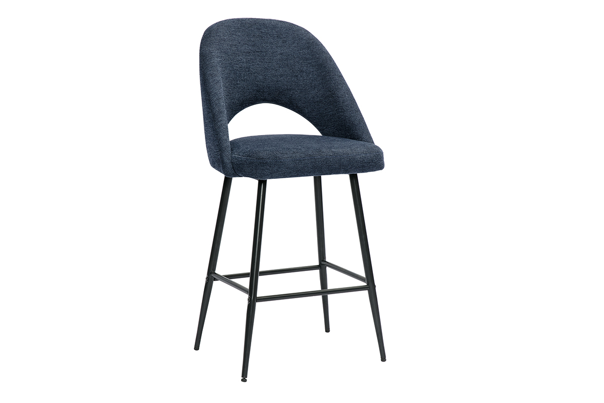 Tabourets de bar en tissu effet velours textur bleu fonc H65 cm (lot de 2) COSETTE